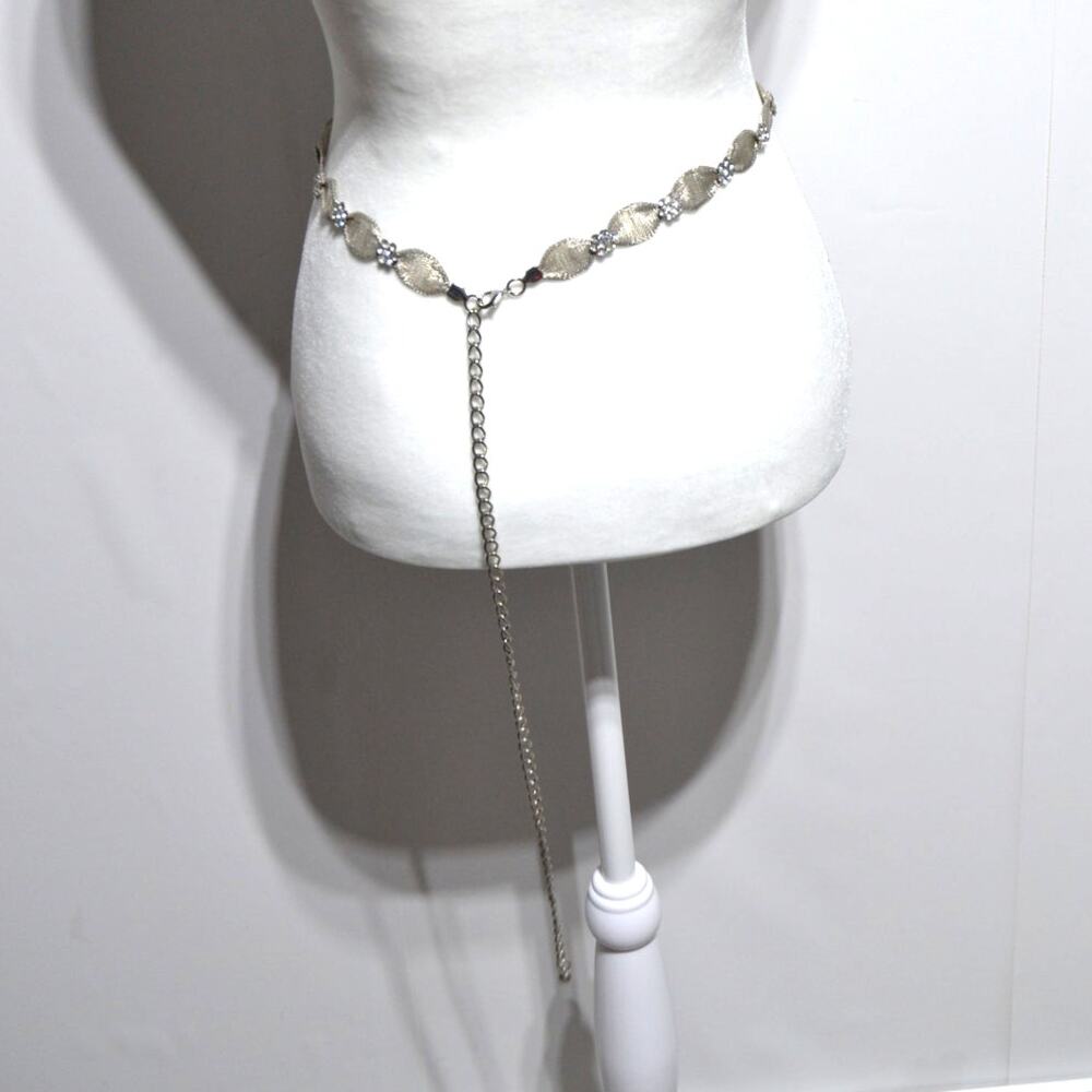 Silver Mesh Metal & Rhinestone Floral Belt Bridal - Picture 4 of 9
